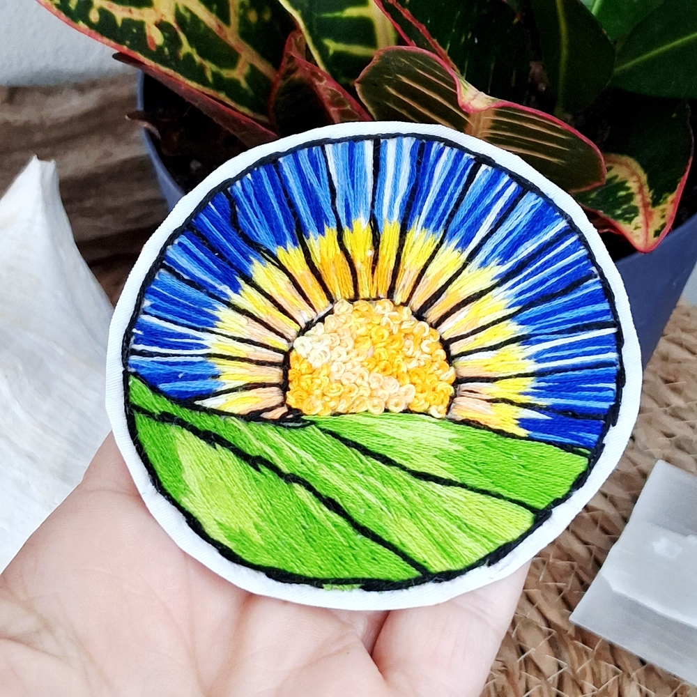 Vibrant Sunrise Embroidered Patch - Blue, Yellow, Green